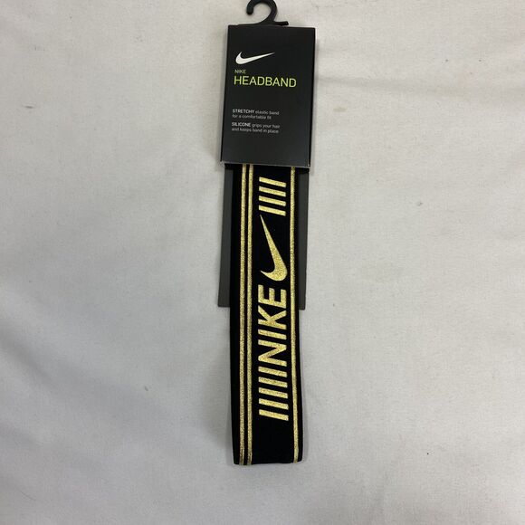 Nike Headband Black Gold Stretchy Silicone Grip Fitness Preppy Workout Sweatband - Picture 1 of 5
